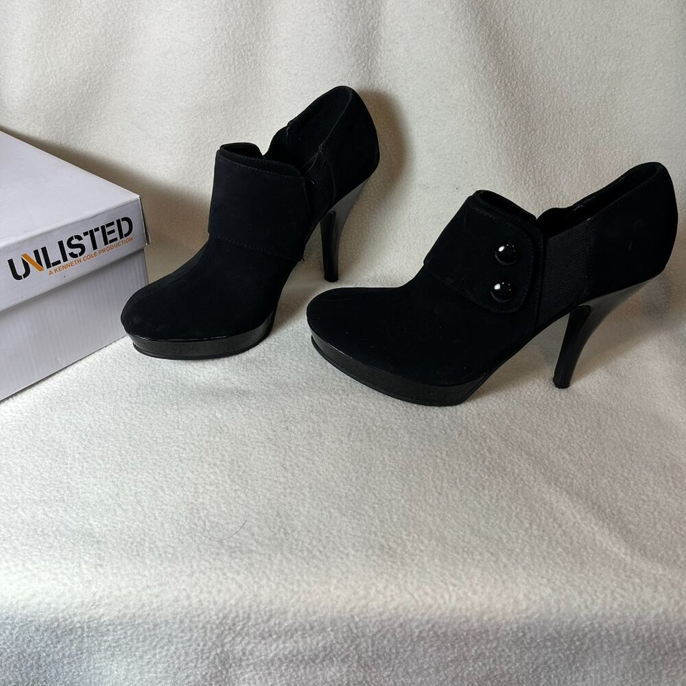 Kenneth Cole Unlisted Women’s Heels Shoes Sz 8.5M Black Faux Suede